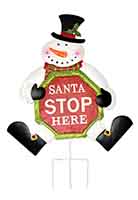 25" Metal Santa Stop Here Snowman Stake
