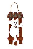 17" Halloween Wood Hanging Ghost on Fence Sign