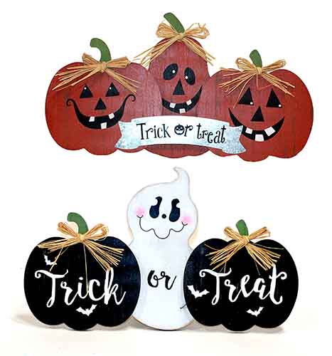 9" X 16" Wood Pumpkin & Ghost Trick or Treat Halloween Signs, 2 Asst