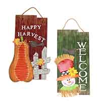 20" Happy Harvest & Welcome Wood Hanging Signs, 2 Asst