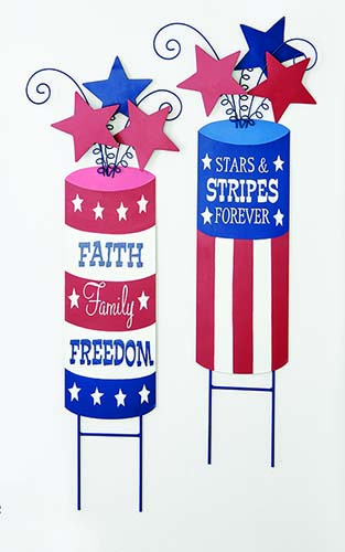 32" Metal Americana Firecracker Yard Stake w/ Stars, 2 Assorted