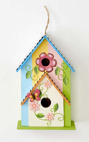 12" Wood Hanging Decorated Hand Painted Birdhouse