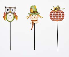 17.5" Metal Harvest Stake, Owl, Scarecrow, Pumpkin, 3 Assorted