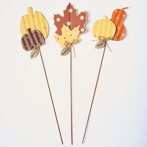 27" Metal Fall Floral Stake, 3 Assorted