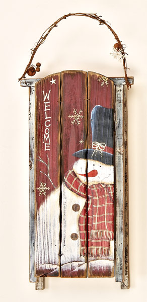 23" Wooden Snowman Sled with Bells