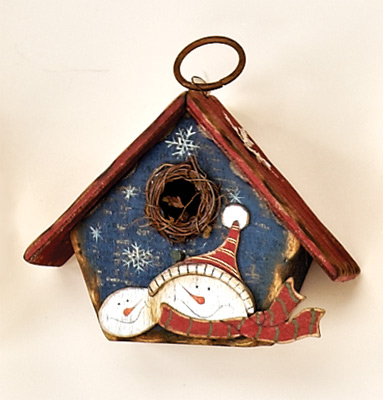 5.5" Hanging Wood Snowman Birdhouse