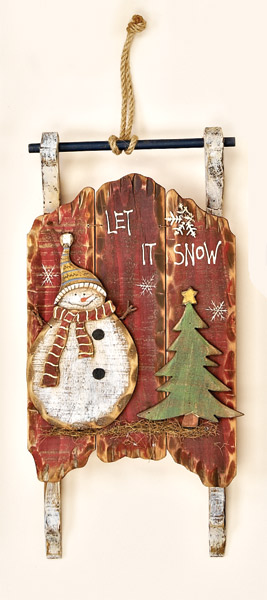 17" Hanging Wooden Snowman Sled
