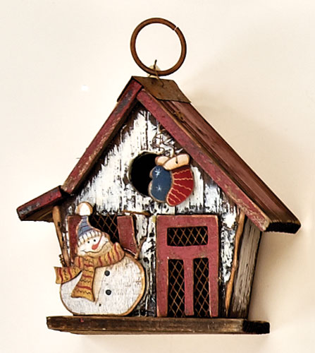 6" Hanging Wooden Snowman Birdhouse