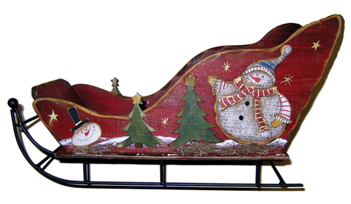 16" Wood Snowman Sleigh