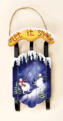7" Wood Sled with Snowmen