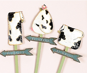21" Whimsical Tin Cow w/Bell Stake