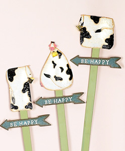 34" Whimsical Tin Cow w/Bell Stake- CLOSE OUT