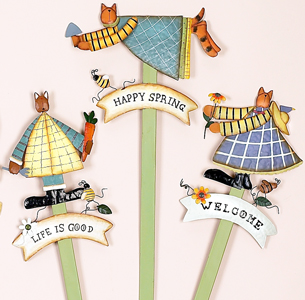 34" Whimsical Tin Garden Cat Stake