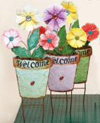 28" Metal Pot with Flowers on Stake
