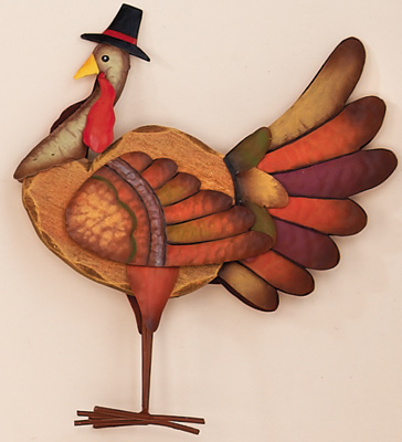 17.5" Standing Wood & Tin Turkey