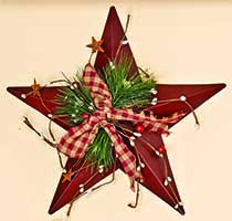 12" Brown Metal Star With Gingham Bow, Berries & Pine