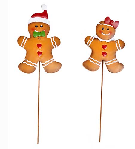 14" Metal Christmas Gingerbread Man on Stake, 2 Asst