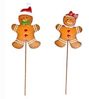 14" Metal Christmas Gingerbread Man on Stake, 2 Asst