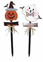 36" Wood & Metal Halloween Stake, 2 Asst