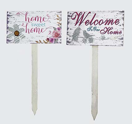 30" Wood Welcome & Home Sweet Home Garden Stakes, 2 Asst - CLOSEOUT