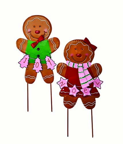 27" Metal Gingerbread Man Stake, 2 Asst