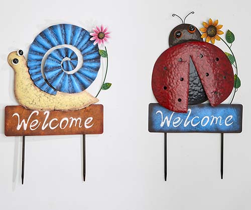 23" Snail & Ladybug Welcome Sign/Stake, 2 Asst