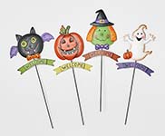 5" Metal Halloween Figures on 7" Metal Stick, 4 Asst