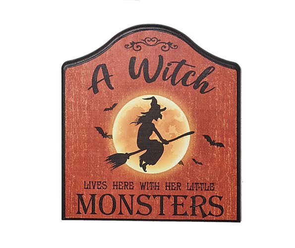 13" Witch w/ Little Monsters Wooden Sign