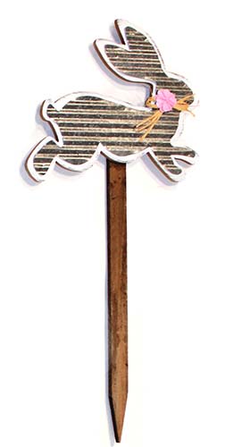 27" WOOD & METAL EASTER BUNNY GARDEN STAKE