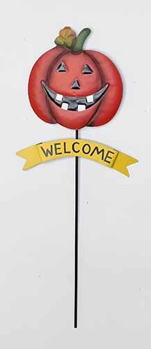 24" Metal Jack O Lantern Welcome Planter Stake