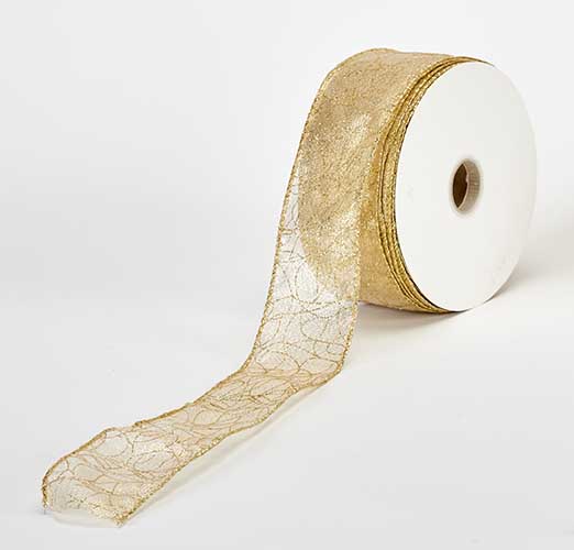 Glittered Wired #40 Gold 2.5" Wide Ribbon 50 Yard Roll