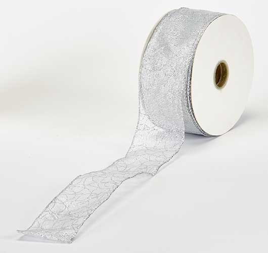 Glittered Wired #40 Silver 2.5" Wide Ribbon 50 Yard Roll