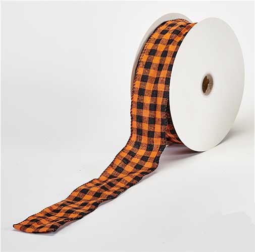 Orange Black Checkerboard Wired Ribbon, 2.5" Wide 50 Yards