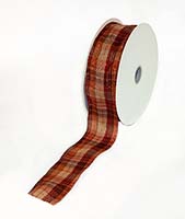 2.5" Wide Linen Ribbon, Rust Plaid