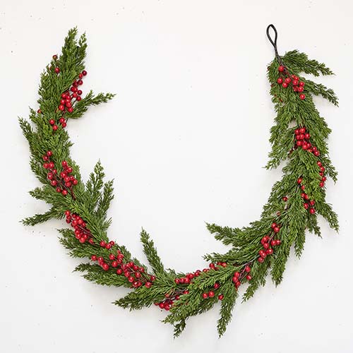 65" Red Berries Cypress Garland