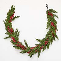 65" Red Berries Cypress Garland