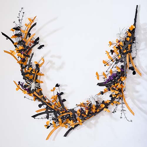 60" Halloween Garland With Spiders And Black/Orange Foliage