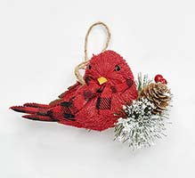 3" Cardinal Ornament w/ Pine Needle 