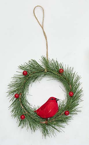 11" Bird Sitting on Wreath Ornament