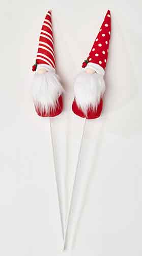 13" Christmas Gnome on 17" Stick Planter Pick, 2 Asst