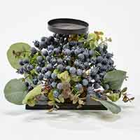 7" Blueberry Leaves Pillar Candle Holder