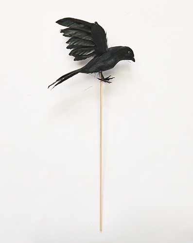 6" Flying Feathered Black Crow On 12" Stick