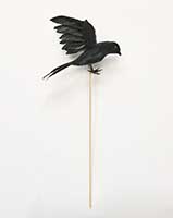 6" Flying Feathered Black Crow On 12" Stick