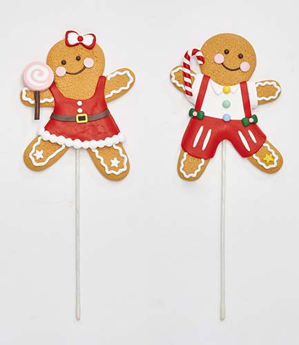 4.75" Polymer Clay  Gingerbread Man on 6" Pick, 2 Asst