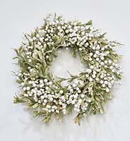 24" White Berries And Green Leave Wreath