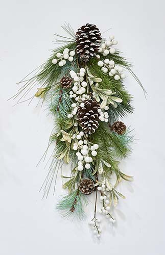 26" White Berries Cone Needle Teardrop