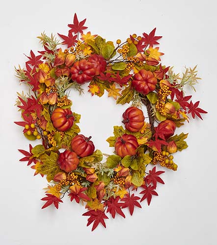 24" Pumpkin Berries & Fall Leaves Wreath