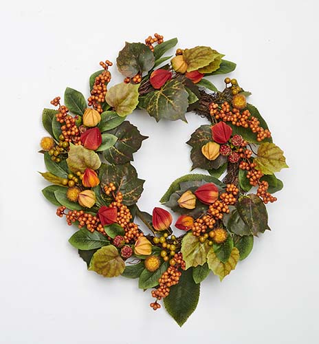 24" Green Leaves & Lantern Fall Wreath