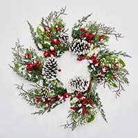 24" Snowy Wreath with Pine Cones, Pods, Berries & Pine