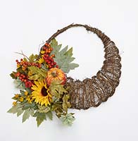 18" Fall Leaves Pumpkin Berries Cornucopia Wreath